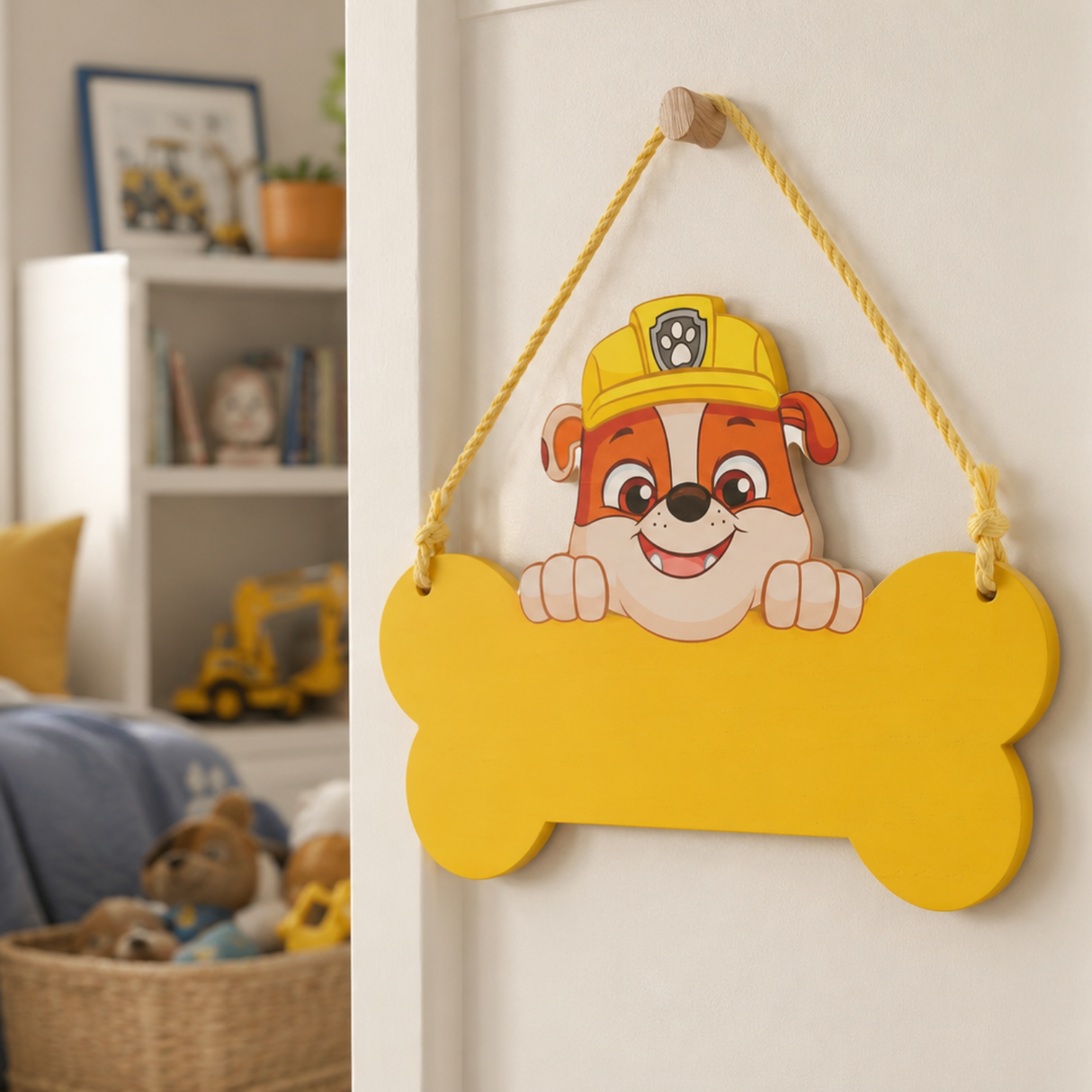 Paw Patrol Rubble Wooden Hanging Plaque Yellow
