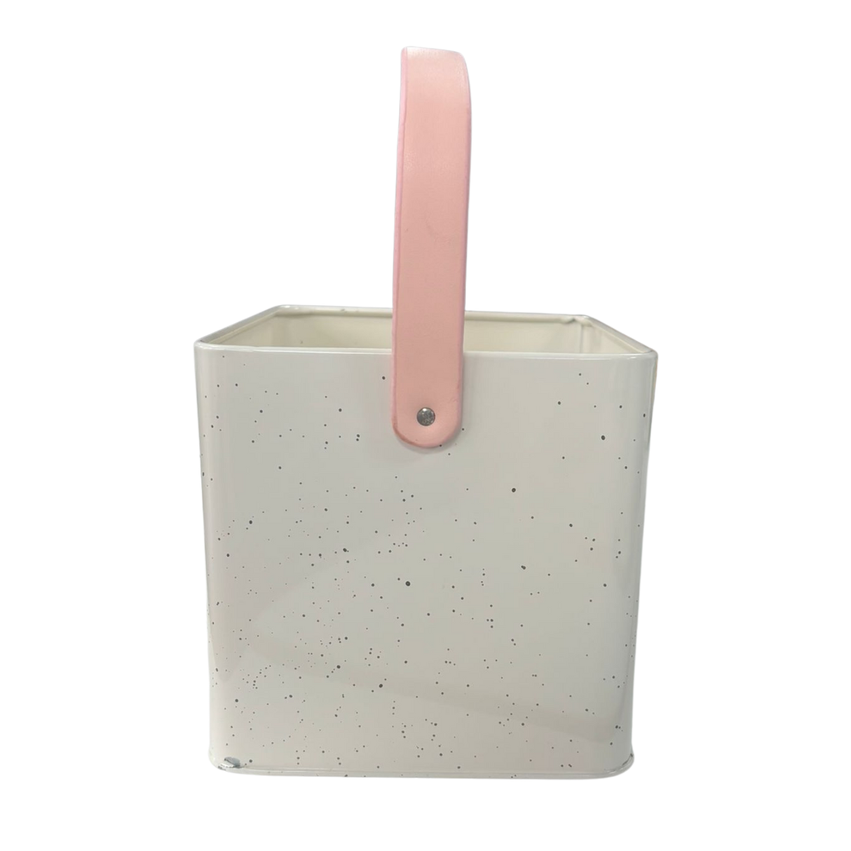 Housekeeper Box, Speckled Storage Caddy, Leather Handle Box