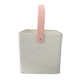 Housekeeper Box, Speckled Storage Caddy, Leather Handle Box