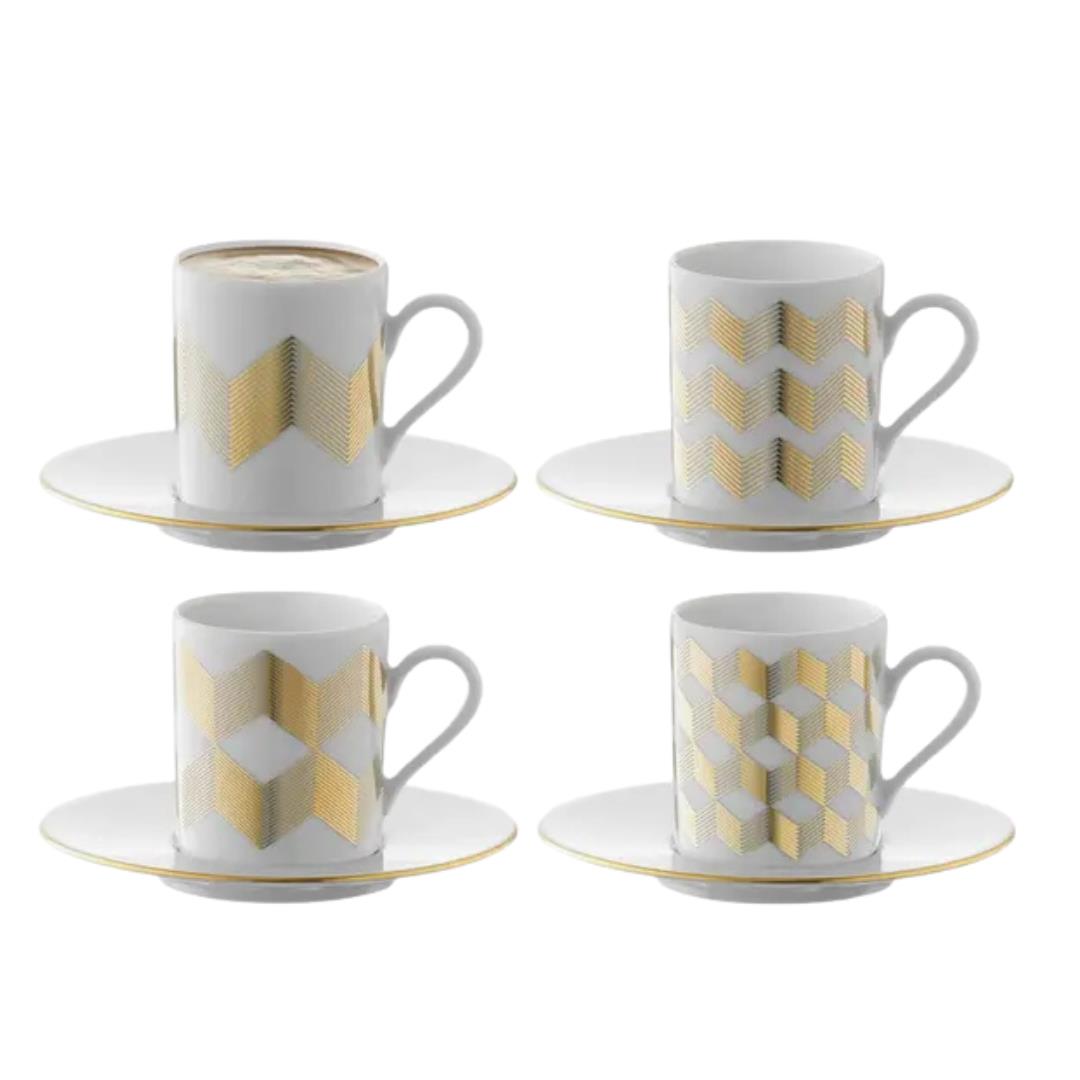 LSA Chevron Espresso 100ml Coffee Cup and Saucer Set of 4 Gold