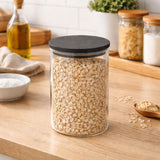 Clear Glass Cylinder Storage Jar with Black Lid 550ml