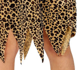 Jagged hem of leopard print child caveman costume 5-6 years with torn edges for prehistoric look