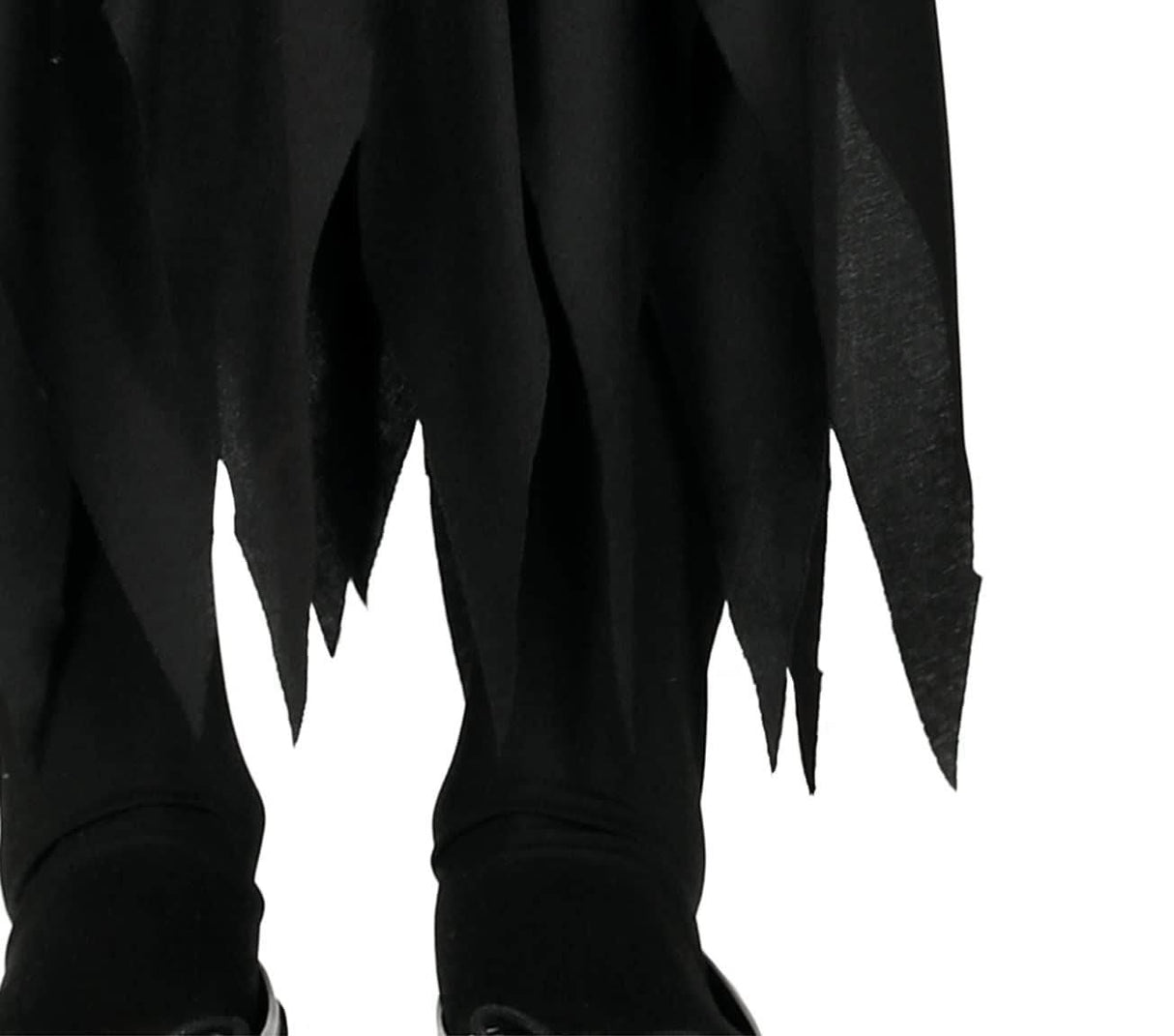 Black jagged hem detail of child Morticia Addams costume from Fancy Dress