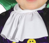 Close-up of toddler vampire costume with white collar and purple fabric from Infant Fancy Dress