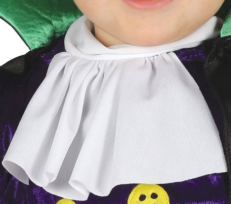 Close-up of toddler vampire costume with white collar and purple fabric from Infant Fancy Dress
