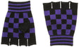 Womens Fancy Dress fingerless checkerboard gloves in black and purple knit design