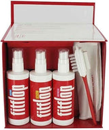 Fitflop boot cleaning kit with three spray bottles, brush, and cloth in red and white packaging