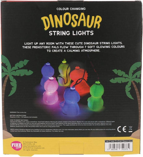 Box of dinosaur string lights with color changing soft glowing dinosaur shapes for room decoration