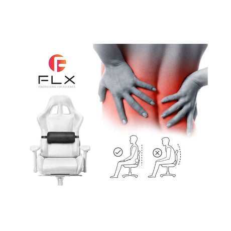 Lumbar support cushion for office chair showing correct posture and back pain relief benefits