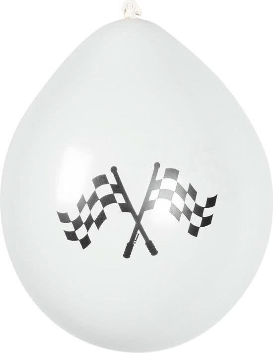 White balloon with black crossed checkered flags printed, formula race balloons by CLICKK Home Store