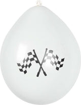 White balloon with black crossed checkered flags printed, formula race balloons by CLICKK Home Store