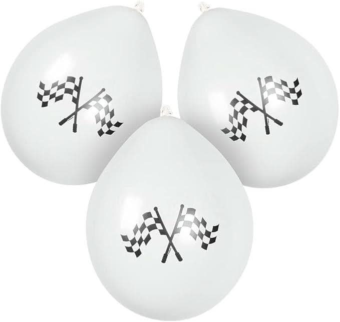 CLICCK Home Store white balloons with crossed checkered flags design formula race balloons