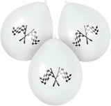 CLICCK Home Store white balloons with crossed checkered flags design formula race balloons