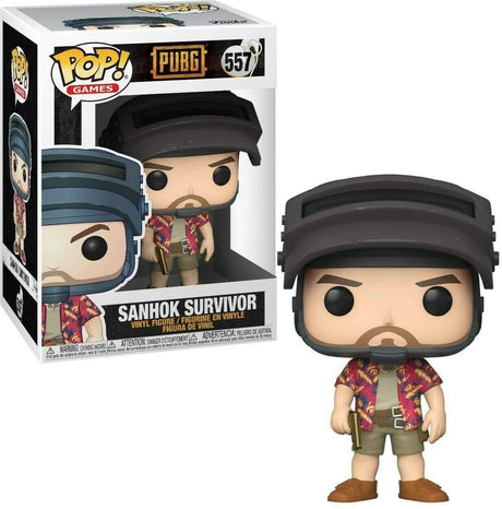 Funko POP PUBG collectible Sanhok Survivor vinyl figure with black helmet and colorful shirt