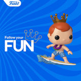 Tobias Beckett Funko POP figure surfing with gold crown and blue Hawaiian shorts