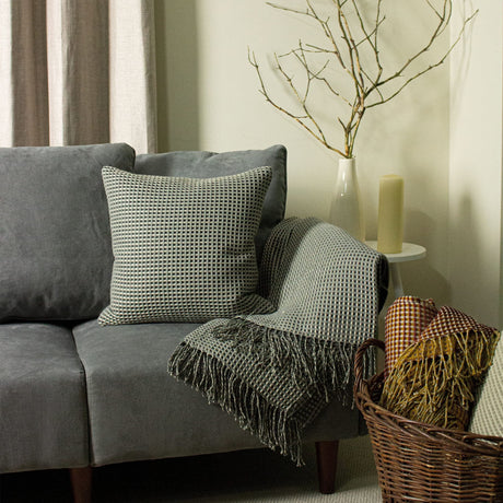 CLICKK Home Store ABC-0009 Furn Rowan Waffle Fringed Luxury Throw - Charcoal Grey