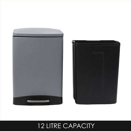 Calitek 12 litre pedal waste bin in gray with black inner bucket for easy trash disposal