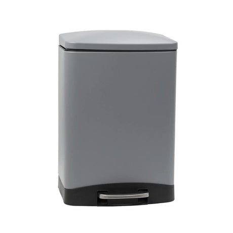 Calitek 12 litre pedal waste bin in grey with black base and stainless steel pedal