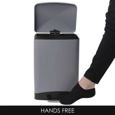 Calitek 12 litre pedal waste bin in gray with hands free foot pedal operation