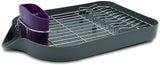 Calitek dish drying rack with drip tray in gray with purple utensil holder for countertop use