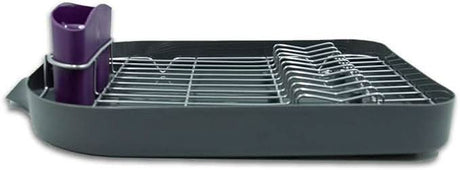 Calitek dish drying rack with drip tray in gray featuring sections for plates and utensils