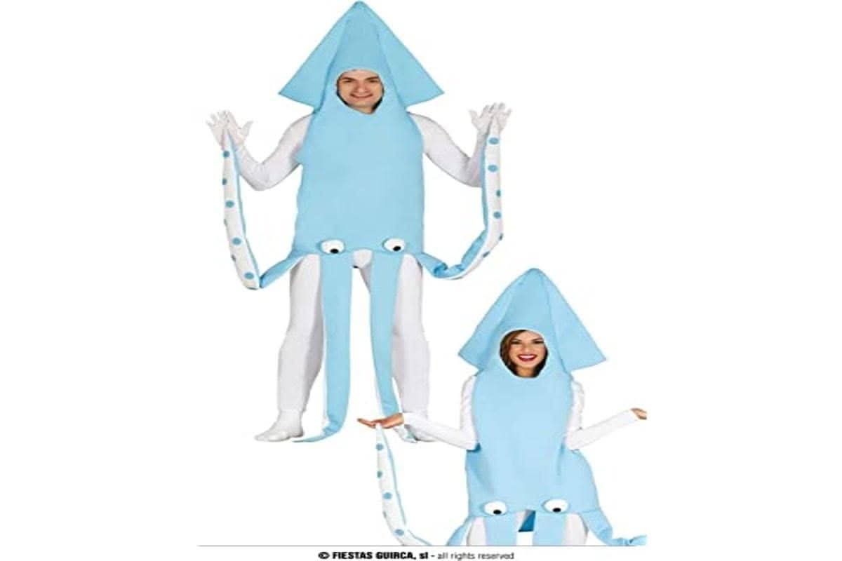 Blue giant squid costume for adults with tentacles and hooded headpiece by Fancy Dress