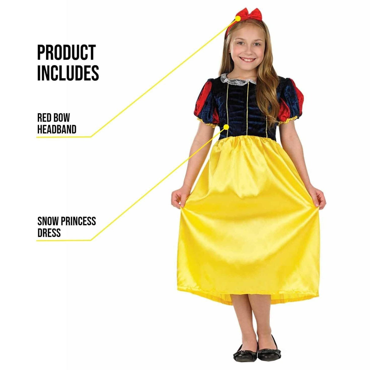 Girls fairytale costume age 8-10 Snow Princess dress with red bow headband by Girls Fancy Dress