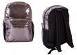 Girls shiny tile backpack in metallic pink with black padded straps and mesh side pockets