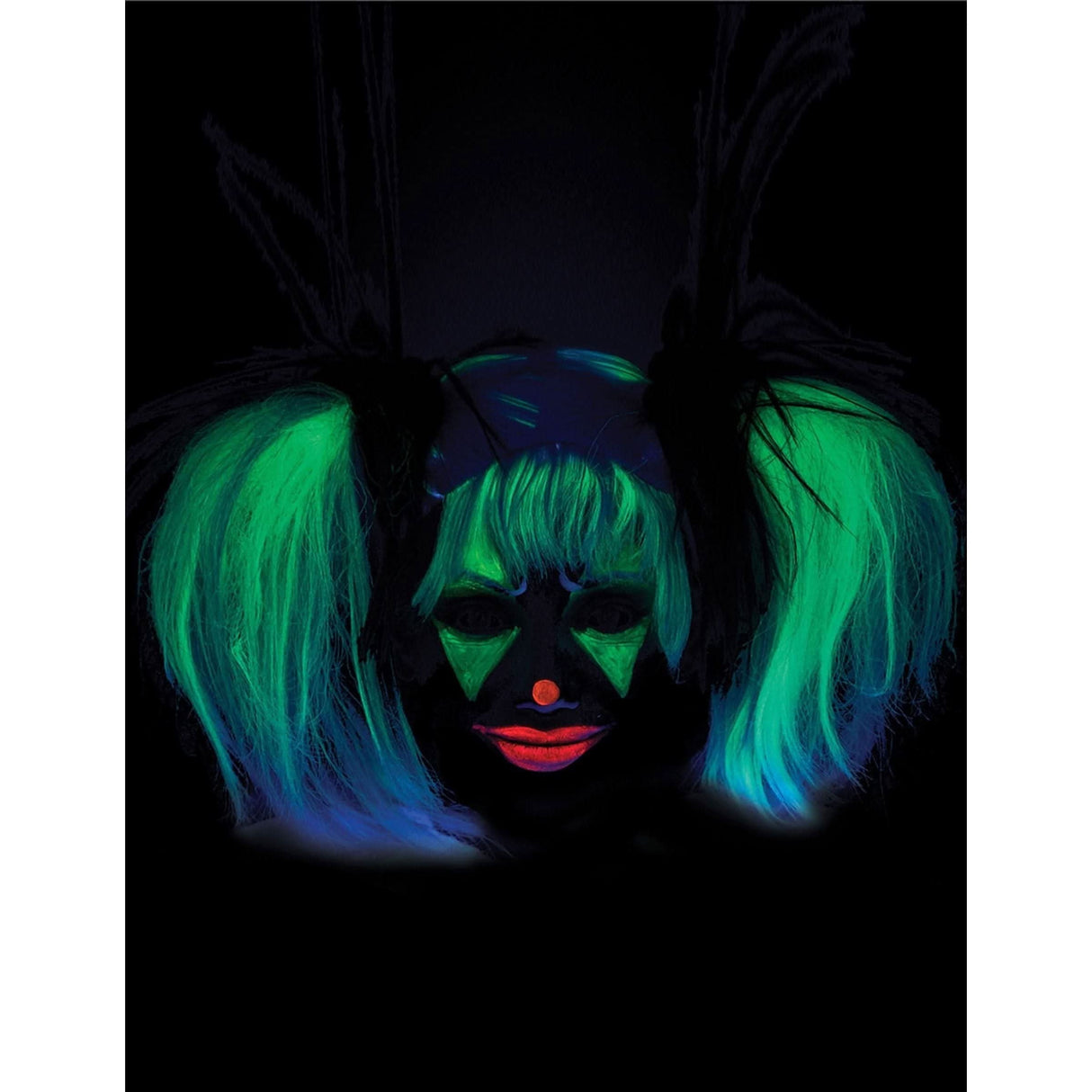 Glow in the dark Halloween wig with bright green pigtails from Womens Fancy Dress accessory collection