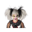Womens Fancy Dress glow in the dark Halloween wig with white and black pigtails for spooky costumes