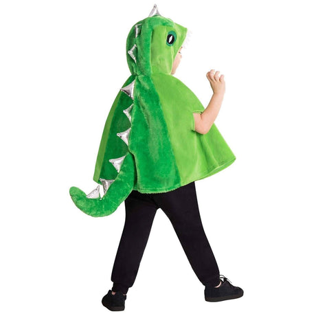 Child wearing green dinosaur costume for kids with hood and tail from Kids Fancy Dress