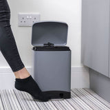 Calitek 6L pedal bin with soft close lid in gray being used in a modern kitchen