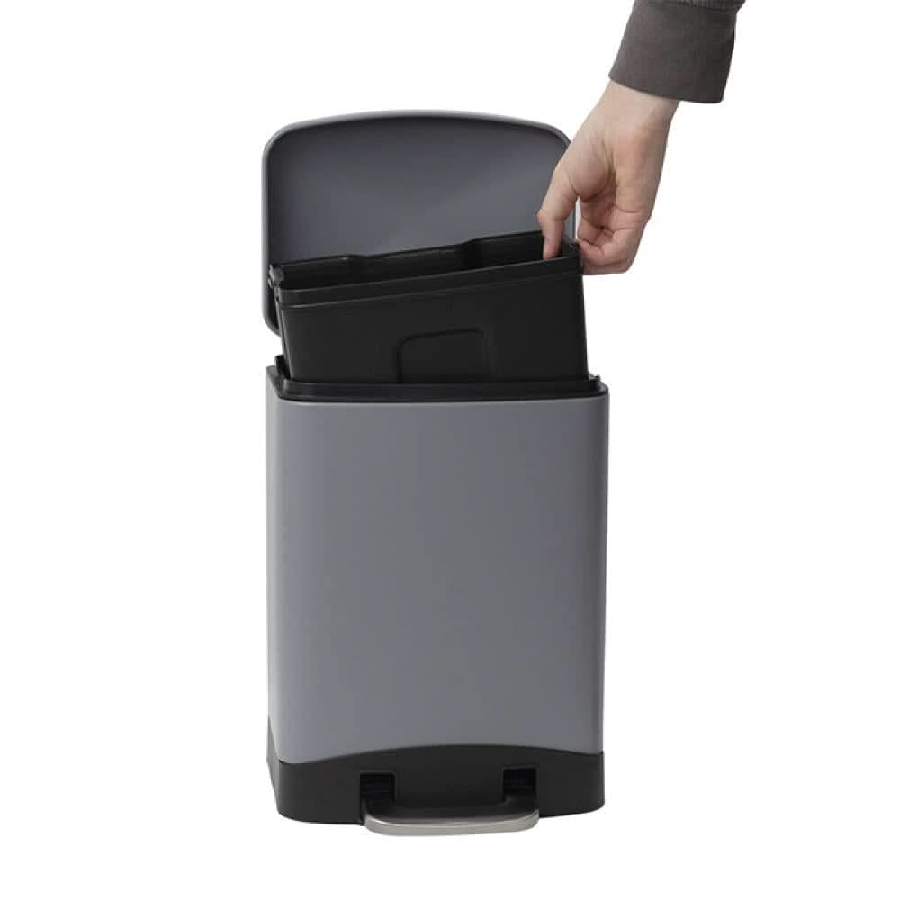 Calitek 6L pedal bin with soft close lid in gray showing removable inner bin and foot pedal