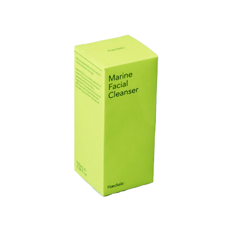 Haeckels Marine Facial Cleanser packaging in bright green box promoting natural skincare