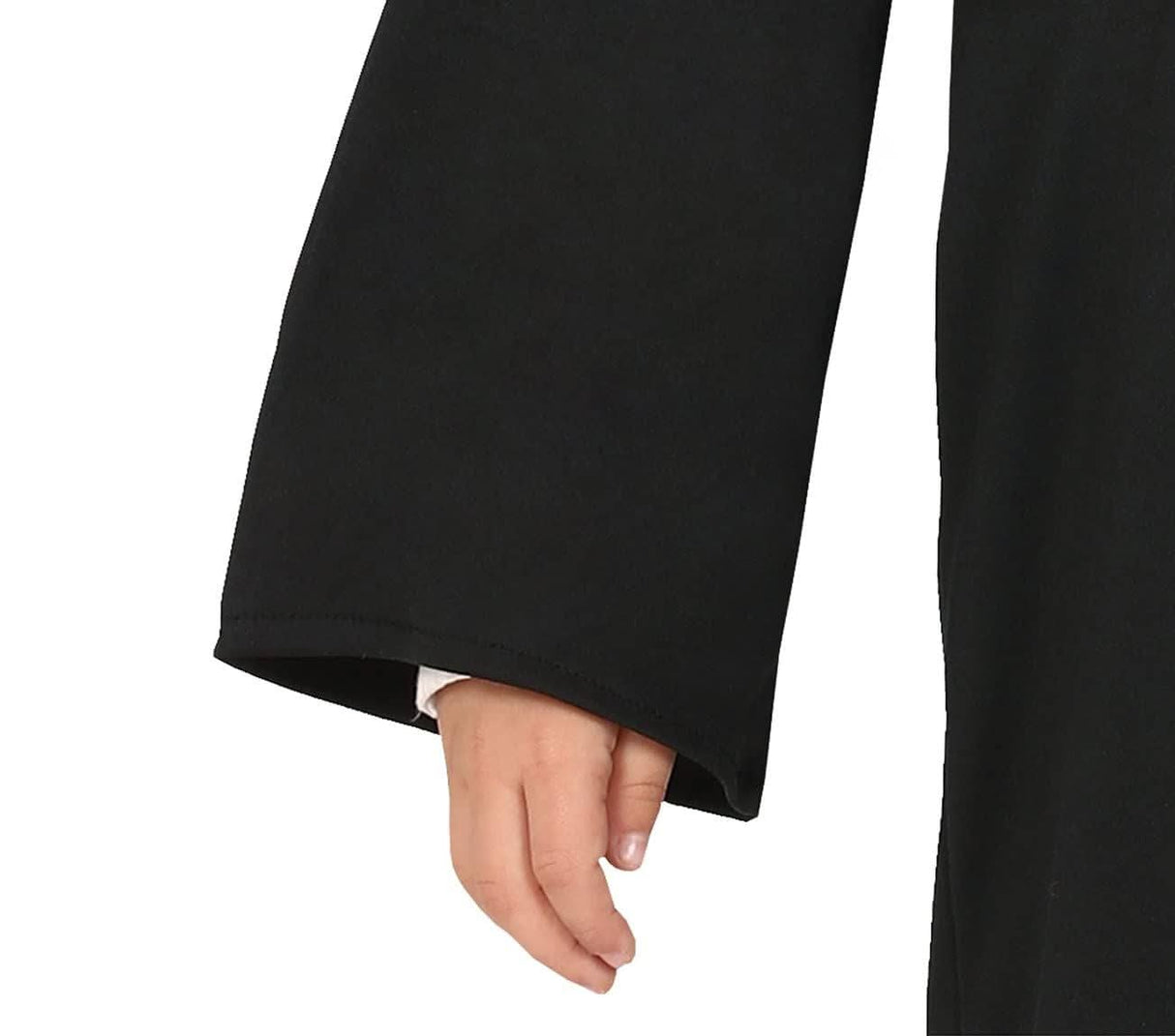 Close-up of a child's hand wearing black sleeve from Harry Potter child costume by Fancy Dress