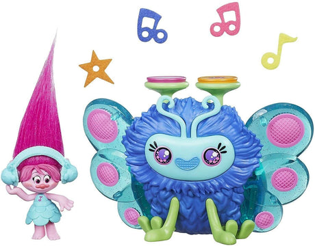 Hasbro Trolls DJ Toy with blue fuzzy wings and separate pink-haired Trolls figure with headphones