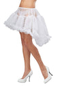 Fancy Dress white hi-lo pettiskirt accessory with lace and ruffles worn with white high heels
