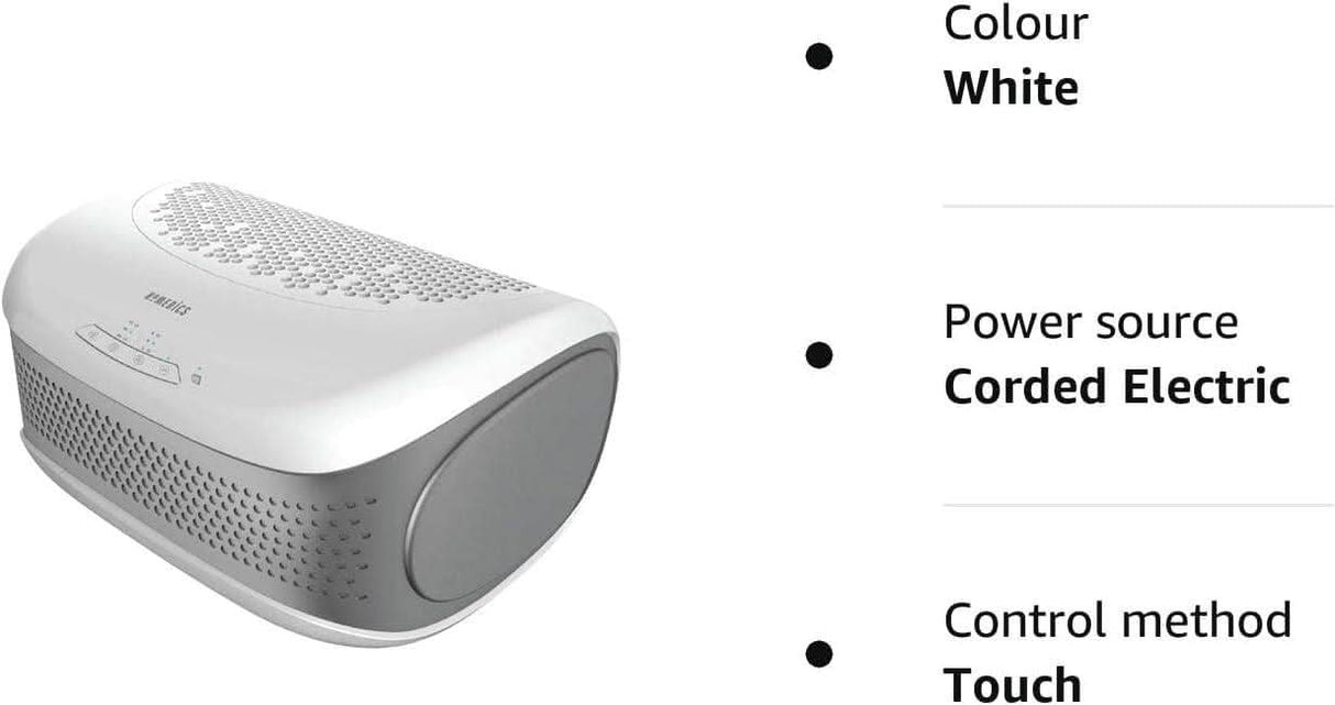 Homedics white desktop air purifier HEPA filter with touch control and corded electric power source