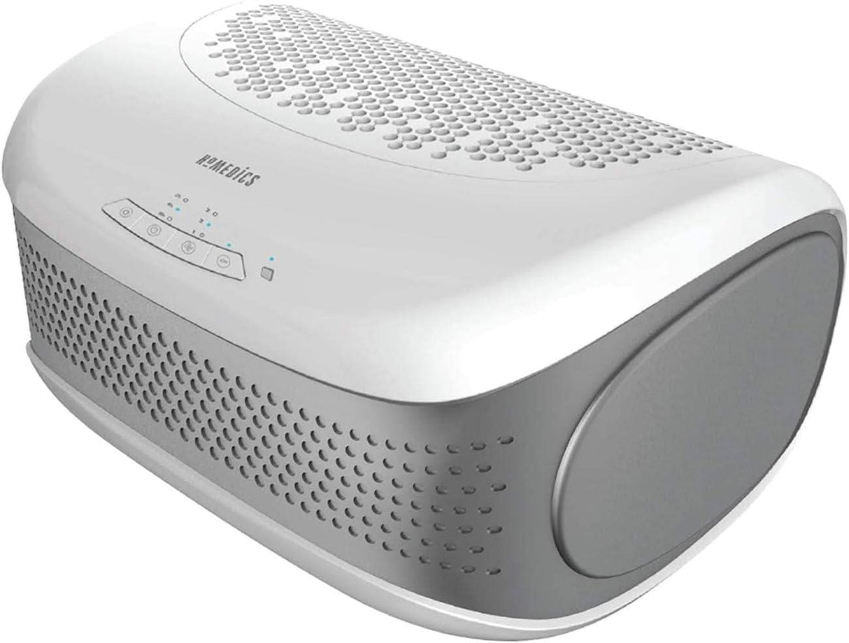 Homedics desktop air purifier HEPA filter with compact design and control panel on top