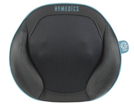 Homedics Gel Massage Pillow in black with blue trim designed for soothing muscle relief