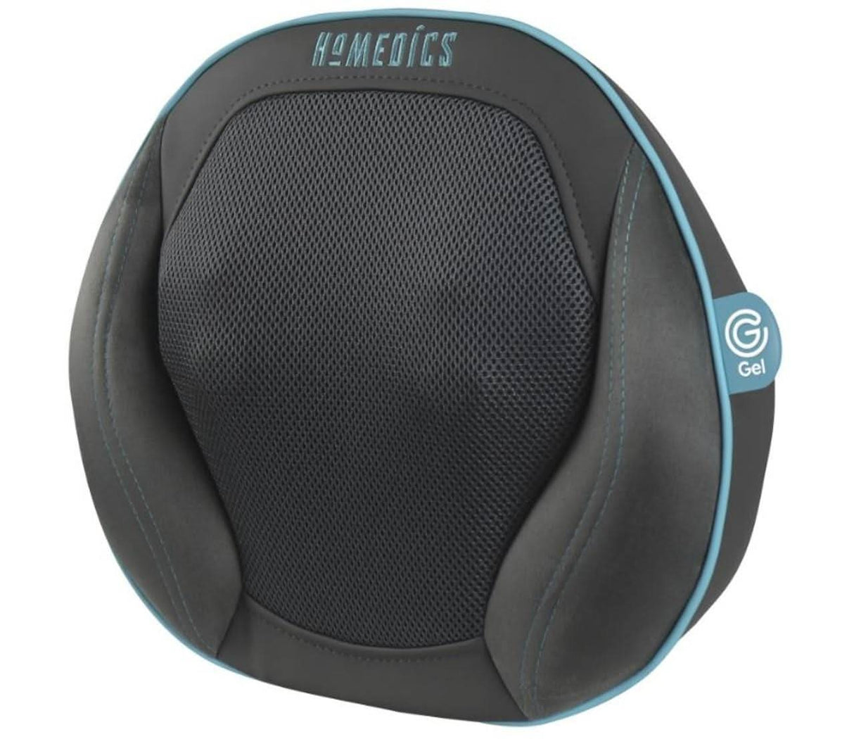 Homedics Gel Massage Pillow in black with blue trim for soothing muscle relief and comfort