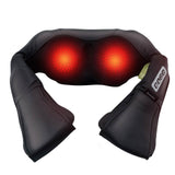 Homedics neck massager in black with glowing heat nodes and ergonomic design for shoulder and neck relief