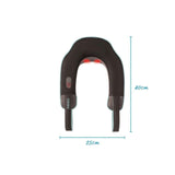 Homedics neck massager with heat in black showing size dimensions and control buttons