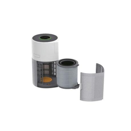 Hoover 500 air purifier with removable filters and white and gray casing opened for cleaning