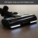 Cordless vacuum cleaner for home with LED lights to help find hidden dust on hardwood floor