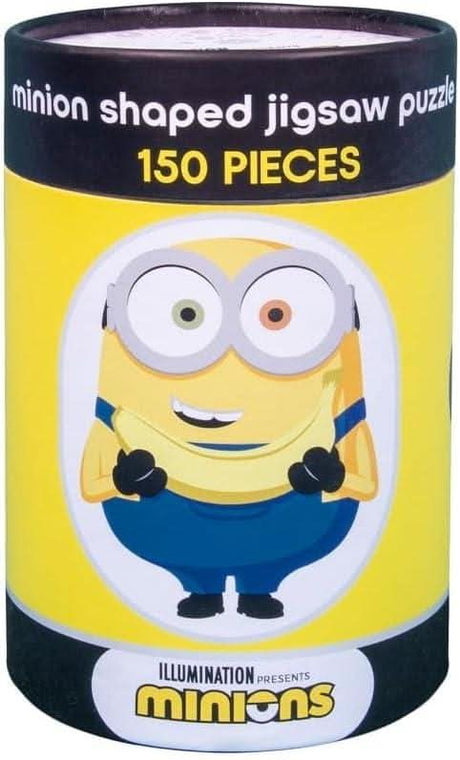 Minions jigsaw puzzle 150 pieces in a cylindrical box featuring a smiling Minion character