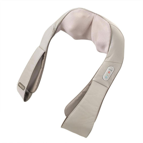 Homedics infrared neck massager with heat in beige featuring ergonomic design and control buttons