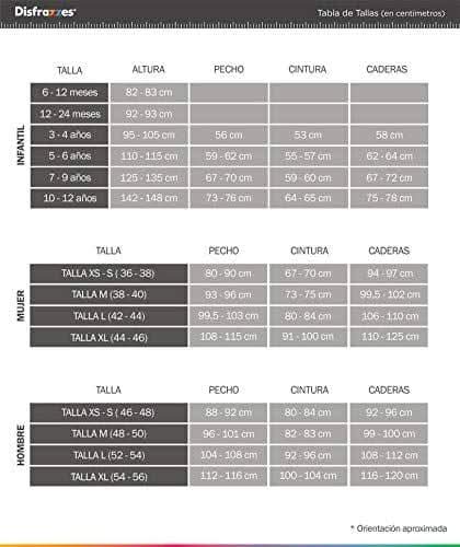 Size chart for Mens Fancy Dress Jamaican Rasta costume for men including measurements for chest waist and hips