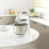 Kenwood Chefette hand mixer in white with stainless steel mixing bowl for effortless baking