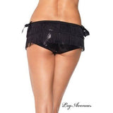 Womens Fancy Dress black sequin fringe panties with layered fringe and side ribbon ties